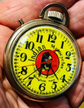 Vintage Indian Motorcycle Advertising Sign 16s Pocket Watch/stop Watch