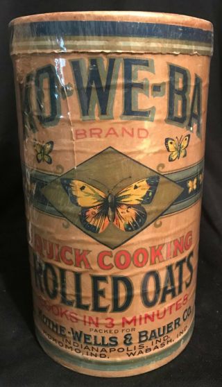 Vintage 1920s Ko - We - Ba Brand Rolled Oats Container 3lb Box Butterfly Oldie