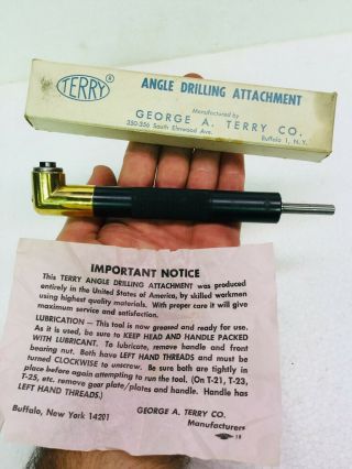 Vintage Nos Right Angle Drill Drilling Adapter George Terry Co Buffalo Ny