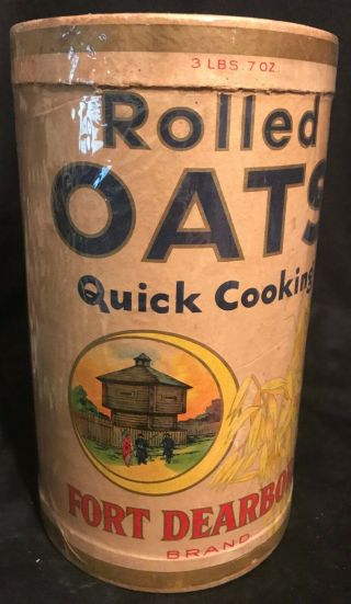 Vintage 1920s Fort Dearborn Brand Rolled Oats Container 3lb Box Old Fort