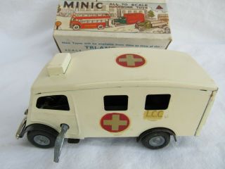 Vtg Tri - Ang Minic Wind - Up Ambulance / Shutter Van,  Stretcher & Key