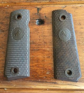 Colt 1911 Coltwood " Pony " Checkered Plastic Brown Grips Vintage 40s,  50s,  60s