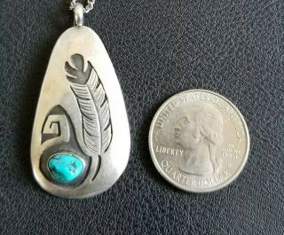 Vintage Native American Navajo Sterling Silver Turquoise Pendant - Willie Yazzie