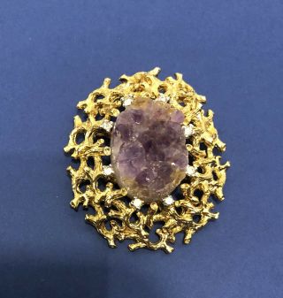 Panetta designer amethyst crystal and goldtone brooch pendant 2