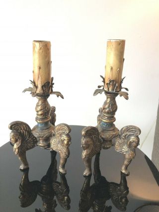 Vintage Egyptian Revival Lamp Pair Metal Rare