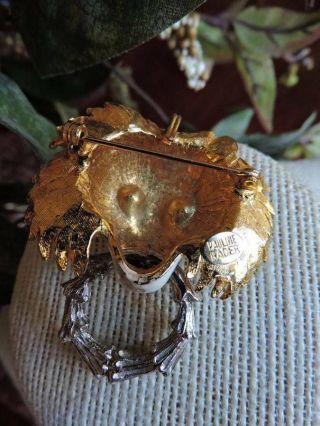 Vintage Pauline Rader Gold Tone Lion Head Brooch Pin Pendant Enamel 4