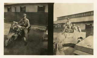 Org Wwii Double Photo: Gi’s With Motorcycle,  Armored Scout Car