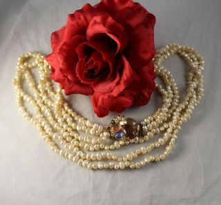 Vintage 30 " Ornate Clasp 3 Strand Pearl Necklace Feral Cat Rescue