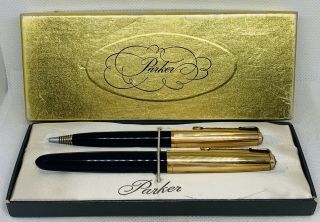 Vintage Blue Tone Parker 51 Pen And Pencil Set With 12k Gold Filled Cap