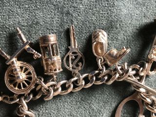 Antique Silver Charm Bracelet And Charms Hallmarked Birmingham 1972