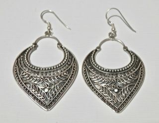 Hoop Earrings Sterling Silver Tribal Style Large Dangle Hoops Boho Ethnic Jewel 2