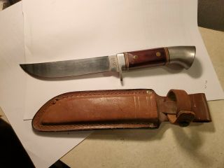 Vintage Western Usa W36 Knife In Leather Sheath