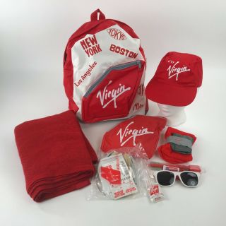 Vintage Virgin Atlantic Airlines Backpack Toiletry Bag Blanket Headphones More
