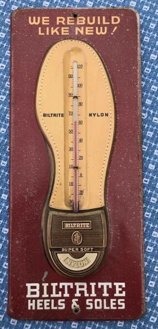 Vintage Biltrite Heels And Soles Advertising Sign/thermometer Tin Litho