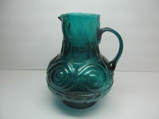 Empoli Blue Hand Blown Glass Pitcher Aqua teal handle VTG carafe 3