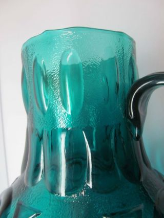 Empoli Blue Hand Blown Glass Pitcher Aqua teal handle VTG carafe 6