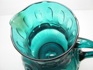 Empoli Blue Hand Blown Glass Pitcher Aqua teal handle VTG carafe 7