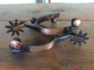 Old Vintage Mounted And Engraved Kelly Marked Western Cowboy Spurs