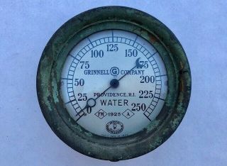 Antique Vtg Brass Water Pressure Gauge Grinnell Sprinkler Fire Steampunk 1925
