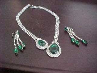 Vintage Juliana Emerald Green And Clear Rhinestone Necklace And Earring Set