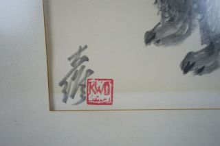 Vintage Da Wei KWO Poodle Dog Print Asian Framed Art Lithograph RARE 4