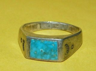 Mens Vtg Old Pawn Native Navajo Southwest Sterling Silver Turquoise Ring Size 10