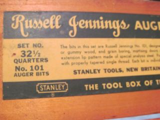 Vintage Russell Jennings Auger Bits Stanley Set No.  32 1/2 Quarters,  No.  101 6