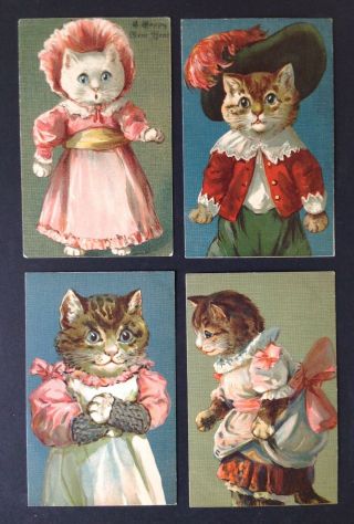 Vintage Nister Cat Postcards (4) G H Thompson,  Artist - Dressed Cat Portraits