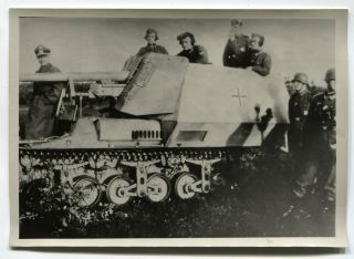 German Wwii Photo: Marder I Tank Destroyer And Its Crew,  Agfa Postcard Paper