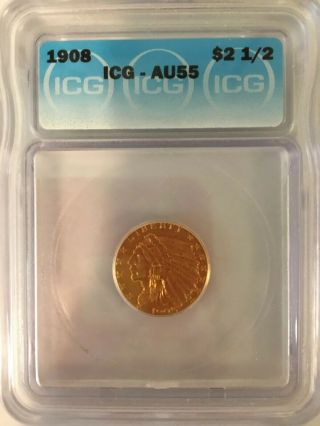 2 1/2 Dollar Indian Head Gold Coin - Graded Au55 - Icg❤️❤️rare❤️❤️