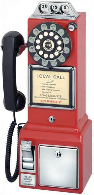Payphone Vintage Red Old Style Retro Look Cord Telephone Coin 1950 Rotary Dial