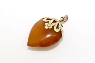 A Petite Antique Victorian 15ct 625 Yellow Gold Amber Pendant 13730