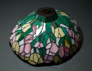 Vintage Oval Stain Glass Lampshade Hanging Lamp Shade 14 X 15 1/4 "