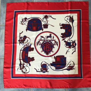 Hermes Vintage Carriage Scarf 100 Silk In Red White Blue