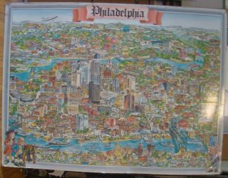 Vintage Philadelphia cartoons map 1977 by Cindy Delpart; Tom Dodds; Archar Inc. 2