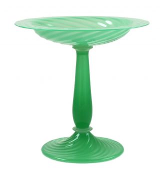 Vintage Signed Steuben Jade Art Glass Swirl Compote