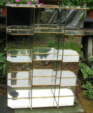 Vtg Franklin Figurine Glass Mirrored Brass 12 Compartment Display Case
