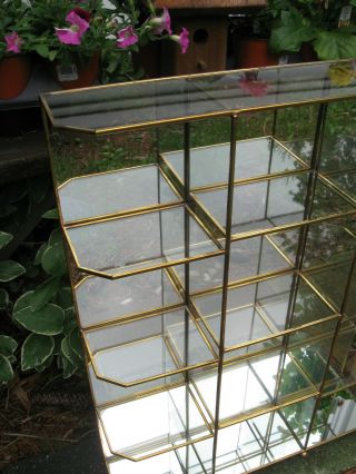 Vtg Franklin Figurine Glass Mirrored Brass 12 Compartment Display Case 2
