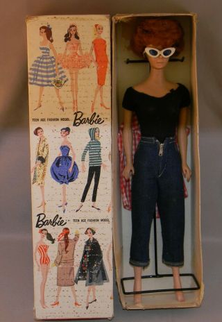 Vintage Barbie 1962 Redhead Bubblecut,  Stand,  And Sunglasses