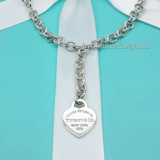 Return To Tiffany & Co Heart Tag Lariat Necklace Choker 925 Sterling Silver Rare