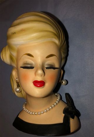 Vtg Parma Blonde Teen Lady Headvase Head Vase Japan Pearl Necklace Red Lips