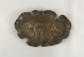 1940s J Fischer Solid Bronze Tiger Ashtray Vintage Dish Art Sculpture Gulatsi