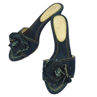 Authentic Chanel Camellia Sandals Shoes Denim Italy Vintage 36 1/2 Ak32886