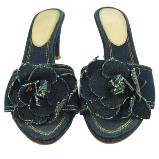 Authentic CHANEL Camellia Sandals Shoes Denim Italy Vintage 36 1/2 AK32886 2