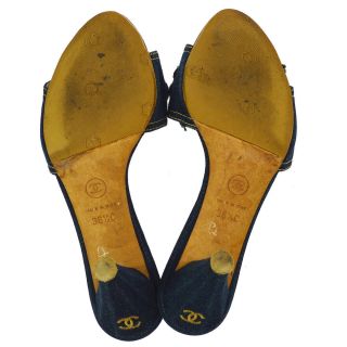 Authentic CHANEL Camellia Sandals Shoes Denim Italy Vintage 36 1/2 AK32886 4
