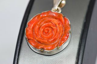 Charles Albert Sterling Silver Red Coral Rose Pendant