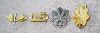 Four Wwii Us Officer Collar Insignia: Us Army Air Force,  Us,  Lt - Col & Major Ww2