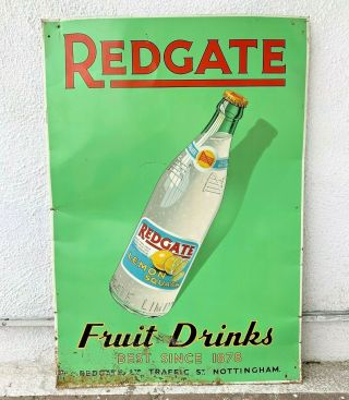 Antique Vintage Redgate Fruit Drinks Lemon Squash Tin Litho Sign