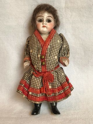 All Antique German Glass - Eyed Bisque Doll 4 1/2 "
