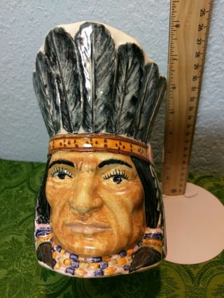 Vintage Cash Family Pottery Indian Head Hand Painted Ceramic Jug Pitcher